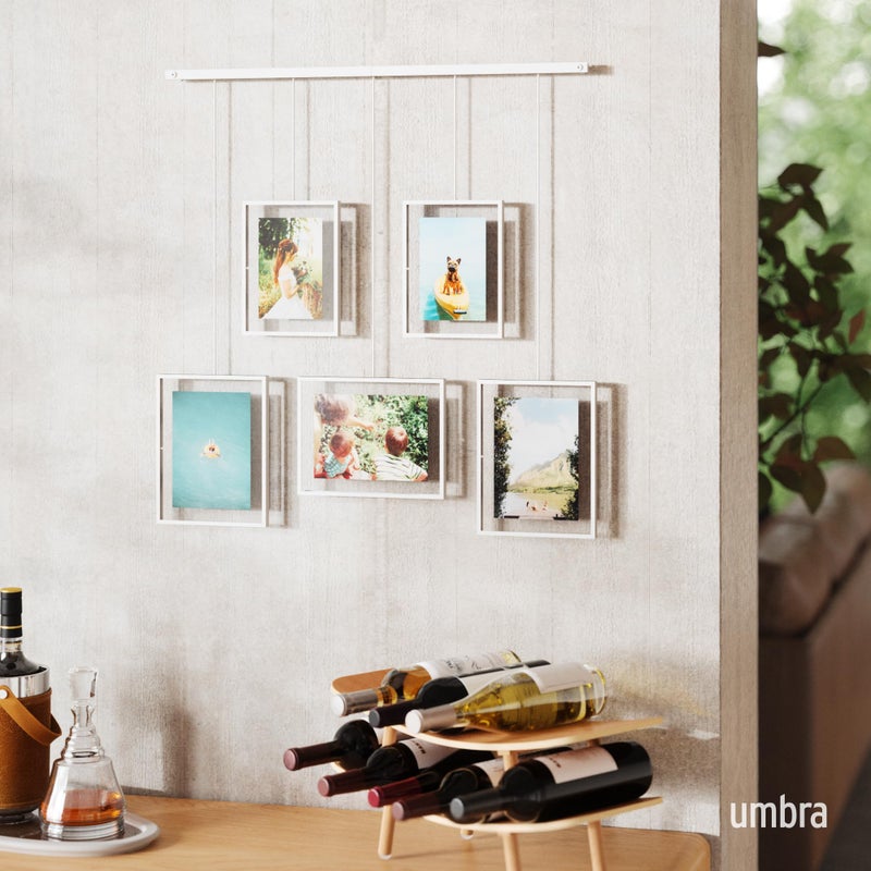 Umbra Exhibit Picture Frame Gallery Set, Adjustable Wall Collage Displays Five Photos (Two 4x6 and Three 5x7), Set of 5, White - Image 2